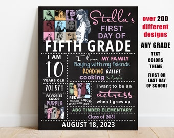 Girls First or Last day of school sign printable, back to school chalkboard, 1st 2nd 3rd 4th 5th 6th 7th grade photo prop, digital file