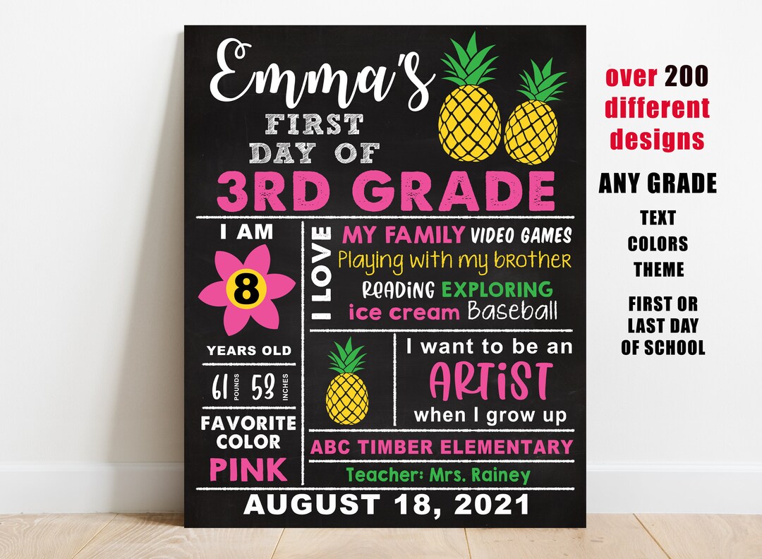 Pineapple First Day of School Sign Printable, Girl Back to School ...