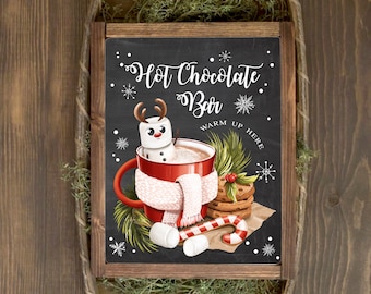 Hot chocolate bar sign printable, Snowman Christmas party decorations, Farmhouse Holiday Kitchen, Chalkboard Winter party, Instant download