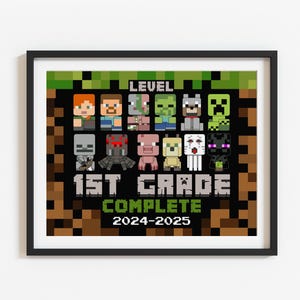 Cartel imprimible de último día de 1.er grado, Nivel de fin de juego completado, Fin de curso escolar 2024-2025, Videojuego, Archivo digital, Descarga instantánea