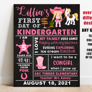 Kuhmädchen Erster Schultag Schild druckbar, Mädchen zurück zur Schule Tafel Poster, Vorschule, Kindergarten, Pre-k, 1. 2. 3. 4. 5. Klasse