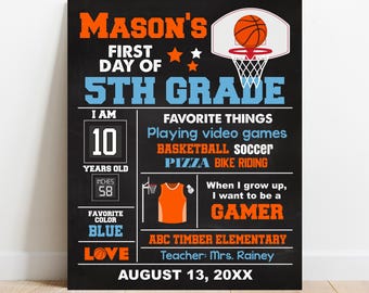 EDITABLE Basketball First or Last day of school sign, Sport Back to school photo prop, Any Grade Chalkboard, Digital Printable Template S028
