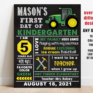 Tractor First day of school sign printable, boy back to school chalkboard, preschool, kindergarten, pre-k, 1st 2nd 3rd 4th grade, last day