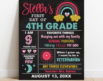 EDITABLE Rainbow First or Last day of school sign Back to school board Any Grade Kindergarten Preschool PreK Digital Printable Template S065