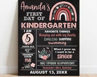 EDITABLE Boho Rainbow First or Last day of school sign, Photo prop, Any Grade Kindergarten Preschool Pre-K, Digital Printable Template S055