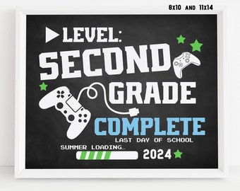 Gamer Last day of 2nd grade sign printable, End of school year photo prop 2024, Video game chalkboard poster, Digital file Instant download