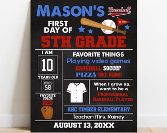 EDITABLE Baseball First or Last day of school sign, Sport Back to school photo prop, Any Grade Chalkboard, Digital Printable Template S027