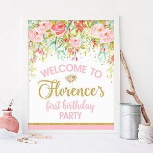 Floral welcome sign printable, wedding welcome sign, first birthday party welcome sign, baby shower welcome sign, sweet 16, print No. 001