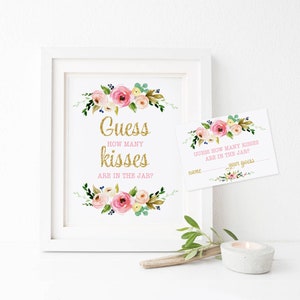 Raad eens hoeveel kussen er in de pot zitten, afdrukbaar spel, roze en gouden bruidsdouche, hoeveel kussen baby shower spel, boho bloemen 009