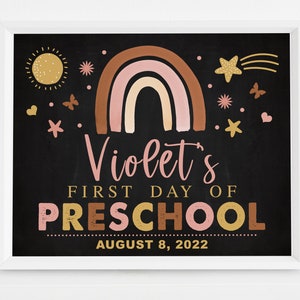 Boho arc-en-ciel premier jour d’école signe imprimable, tableau de retour à l’école, pré-k, maternelle, préscolaire 1er 2e 3e 4e 5e 6e 7e année
