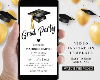 Video Graduation Invitation, Class of 2025 Minimalist Invite, Animated Grad Announcement Grad Party Evite Editable Template Instant Download