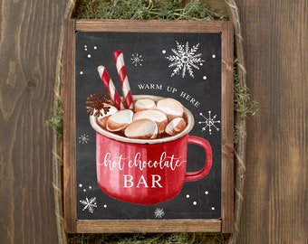 Hot chocolate bar sign printable, Christmas party decorations, Farmhouse Holiday Kitchen Decor, Chalkboard Winter party, Instant download