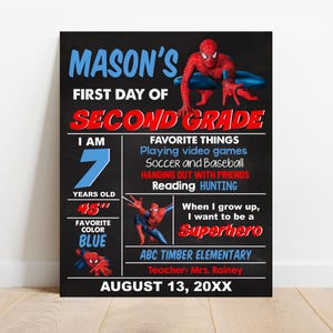 EDITABLE Superhero First or Last day of school sign, Personalized Boy Back to school chalkboard, Digital Printable Template Corjl S001
