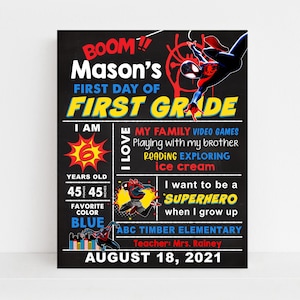 Superhero First or Last day of school sign printable, preschool, kindergarten, pre-k, boy back to school chalkboard Any grade, digital