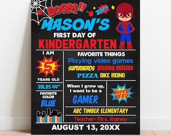 EDITABLE Superhero First or Last day of school sign, Any Grade Kindergarten Preschool Prek Photo Prop Digital Printable Template Corjl S111