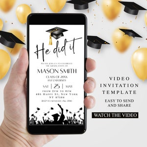 He did it Video Graduation Invitation, Minimalist Invite, Animated Grad Announcement, Grad Party Evite, Editable Template Instant Download