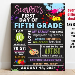 First day of school sign printable, Girl back to school chalkboard photo prop, Kindergarten Pre-k 1st 2nd 3rd 4th 5th 6th grade Art Painting