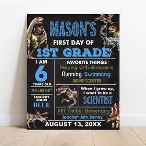 EDITABLE Dinosaurs First or Last day of school sign, Any Grade Kindergarten Preschool Chalkboard, photo prop Digital Printable Template S093