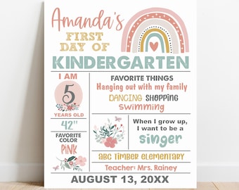 EDITABLE Boho Rainbow First or Last day of school sign, Photo prop, Any Grade Kindergarten Preschool Pre-K, Digital Printable Template S061