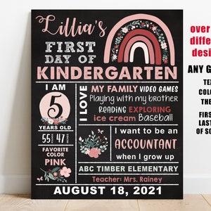 Boho rainbow First day of school sign printable, girl back to school chalkboard, preschool, kindergarten, pre-k, 1st 2nd 3rd 4th 5th 6 grade