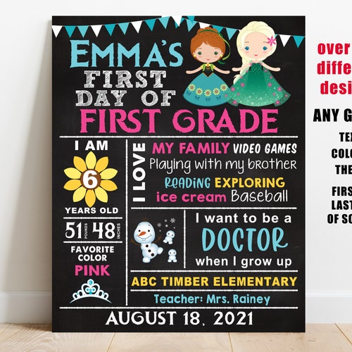 Princess First Day of School Sign Printable Girl Back to - Etsy