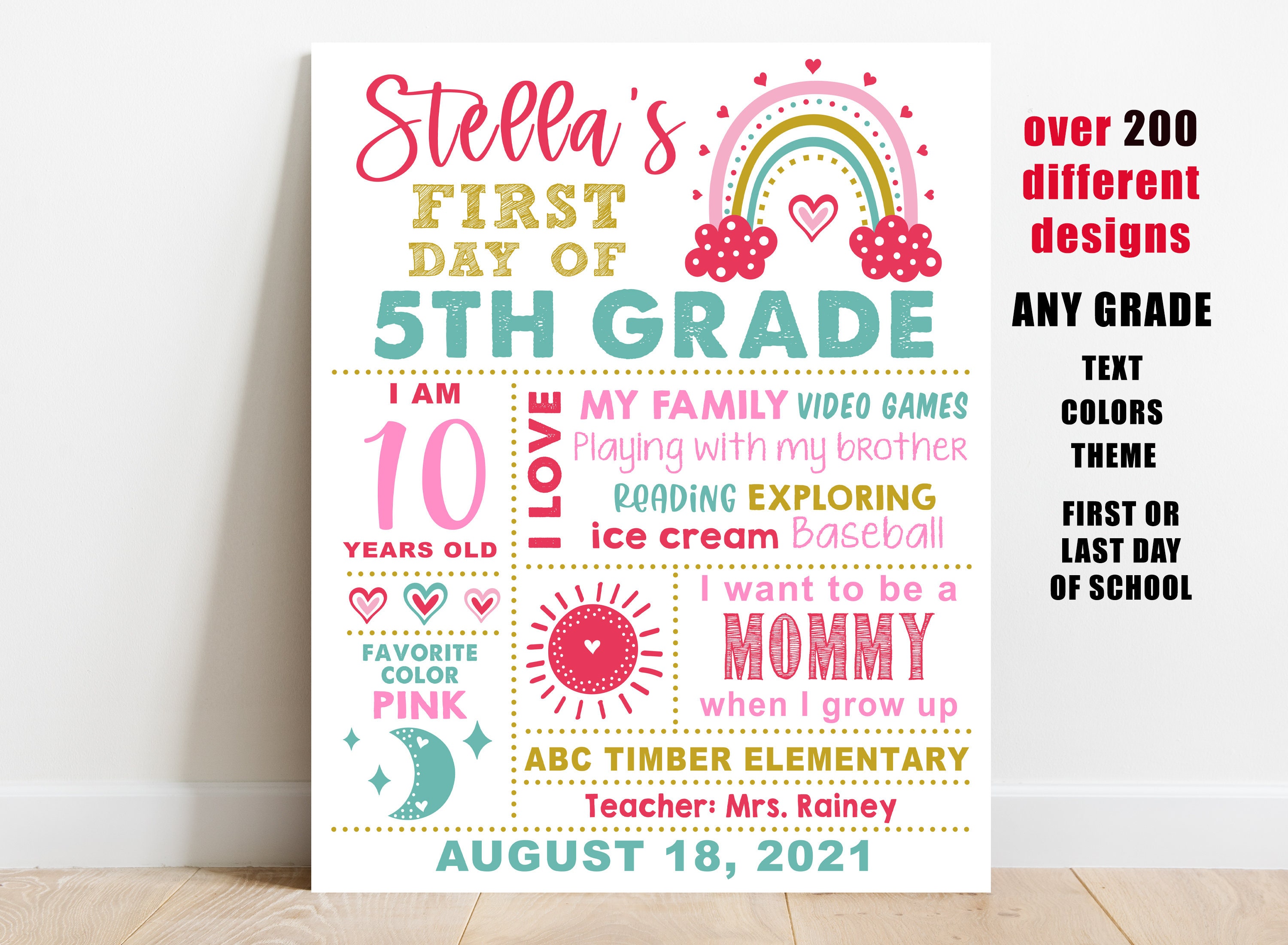 Rainbow First Day of School Sign Printable Girl Back to - Etsy