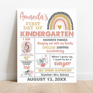 EDITABLE Boho Rainbow First or Last day of school sign, Photo prop, Any Grade Kindergarten Preschool Pre-K, Digital Printable Template S060