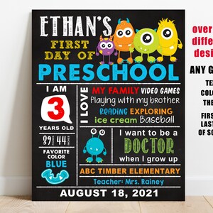 Süße Monster Erster Schultag Schild druckbar, Junge zurück zur Schule Kreidetafel, Kindergarten, Pre-k, 1. 2. 3. 4. Klasse, Last, digital