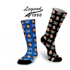 Calcetines personalizados con leyenda de cara, para cualquier cumpleaños, varios años disponibles, un gran regalo de cumpleaños, disponible en varios colores.