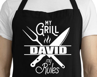 Custom Grill Master Gift for Dad  BBQ Cooking Apron Printed With Your Name  - Great Fathers Day Gift Idea Multiple Colours Available