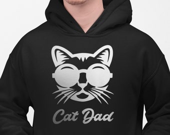 Cat Dad Hoodie In Silver Vinyl Funny High Quality Vinyl Print Hoodie Also Available In Tee Shirt Perfect Gift Any Cat Dad This holiday