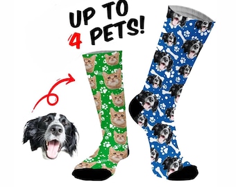 Personalised Pet Face Printed Socks Make A Great Gift For Any Dog Or Cat Owner Multiple Colours Available