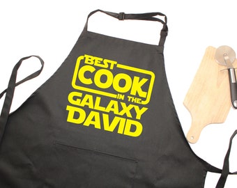 Delantal de cocina con estampado de Star Wars: el mejor cocinero o chef de la galaxia. Ideal como regalo para el Día del Padre. Un buen regalo de broma para el amigo invisible.