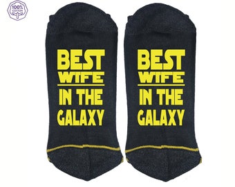 Best Wife In The Galaxy Funny High Quality Vinyl Printed 100% Cotton Socks Make A Great Gift