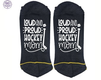 Loud And Proud Hockey MOM High Quality Vinyl Printed 100% Cotton Socks Make A Great Gift