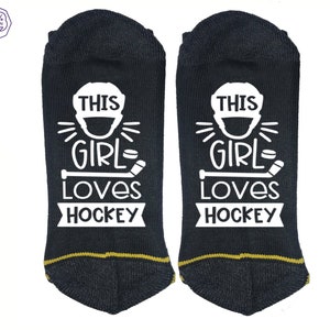 This Girl Loves Hockey High Quality Vinyl Printed 100% Cotton Socks Make A Great Gift