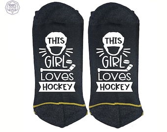 This Girl Loves Hockey High Quality Vinyl Printed 100% Cotton Socks Make A Great Gift