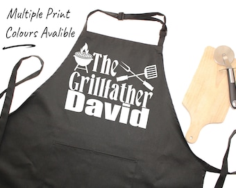 Personalised Apron Grill Father Gift for Dad  BBQ Cooking Apron Printed With Your Name  - Great Fathers Day Gift Idea Multiple Colours