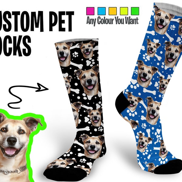 Gepersonaliseerde sokken met huisdiergezichtprint zijn een geweldig cadeau voor elke honden- of katteneigenaar. Meerdere kleuren beschikbaar