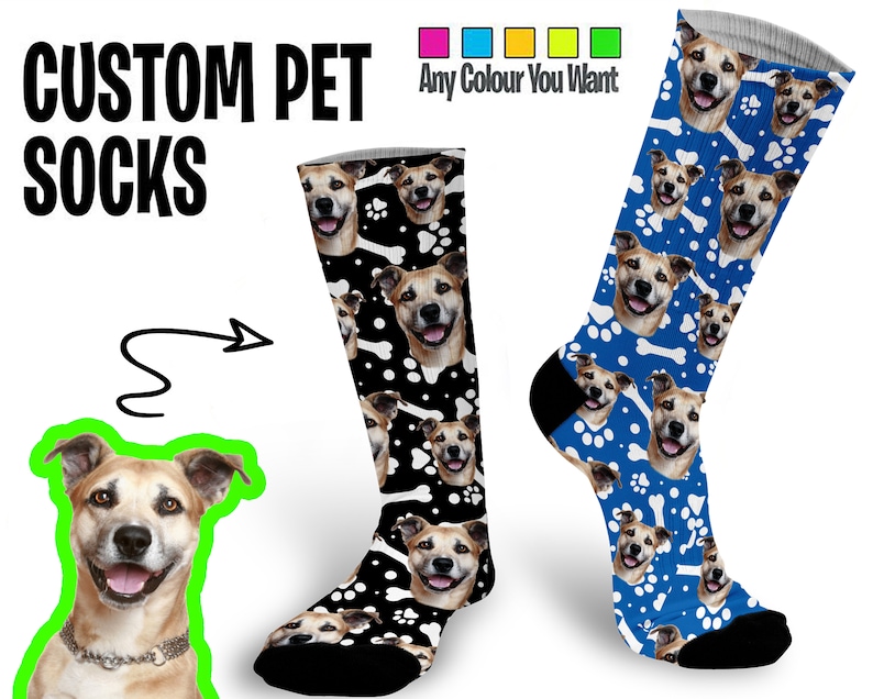 Personalised Pet Face Printed Socks Make A Great Gift For Any Dog Or Cat Owner Multiple Colours Available 