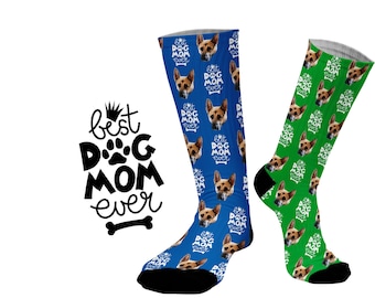 Best Dog Mom Personalised Pet Face Printed Socks Make A Great Mothers Day Or Birthday Gift For Any Dog Mom Multiple Colours Available
