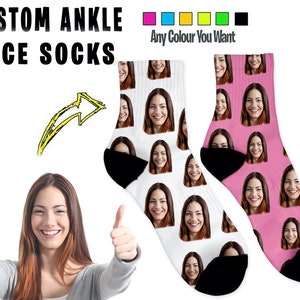 Custom Face Four Inch High Ankle Socks  Printed With Loved Ones Face Make A Fantastic Unique Personalised Gift