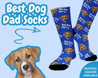 Los mejores calcetines con estampado de cara de mascota personalizados para papá de perro son un excelente regalo para el día del padre o de cumpleaños para cualquier papá de perro, varios colores disponibles