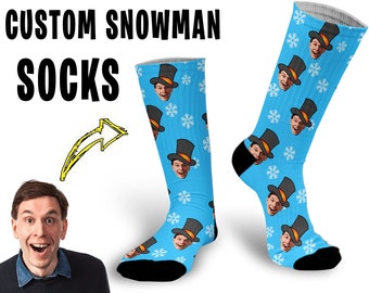 Christmas Custom Face Socks Printed With Loved Ones Face wearing Snowman Hat Make A Fantastic Unique Personalised Xmas Gift