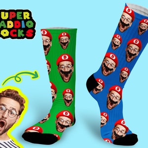 Super Mario Style Custom Face Socks For Dad, Personalize Happy Father Day's Gift, Best Gift For Dad A Unique Personalised Holiday Gift