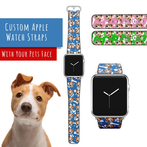 Custom Pet Apple Watch Band / Strap Made From Vegan Friendly Material Comes In Multiple Colours And Available In Cat & Dog Themed Great Gift