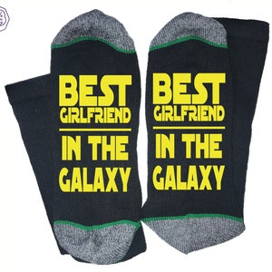 Best Girlfriend In The Galaxy Funny High Quality Vinyl Printed 100% Cotton Socks Make A Great Gift