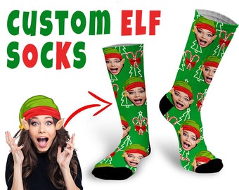 Christmas Elf Custom Face Socks Printed With Loved Ones Face Make A Fantastic Unique Personalised Holiday Gift