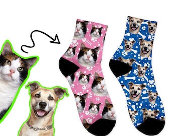 Personalised Pet Face Printed Four Inch High Ankle Socks Make A Great Gift For Any Dog Or Cat Owner Multiple Colours Available