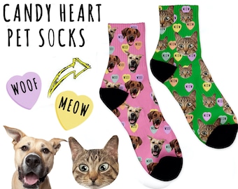 Candy Heart Themed Personalised Pet Face Socks Make A Great Gift For Any Dog Or Cat Owner Multiple Colours Available